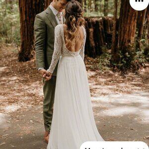 New Dorris Wedding Long Sleeve Lace Boho Simple Mountain Wedding Dress - Size 6